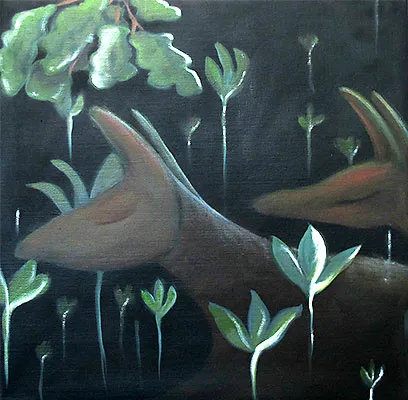Geissen / Sagenwesen, Werk 21 von 33, 50 × 50 cm — Pia Schläppi